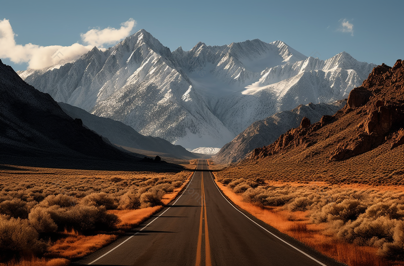 空空的道路通向天空下的雪山,高清,摄影图,摄影图片,图片大全,摄影图免费下载